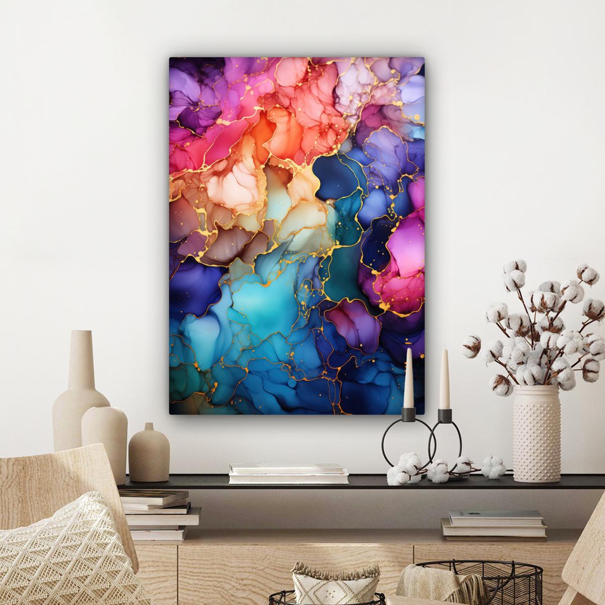 LEINWANDBILD Marmor - Bunt - Abstrakt Wandbild Wohnzimmer 60x80 cm - Multicolor, Textil (60/80cm) - MuchoWow