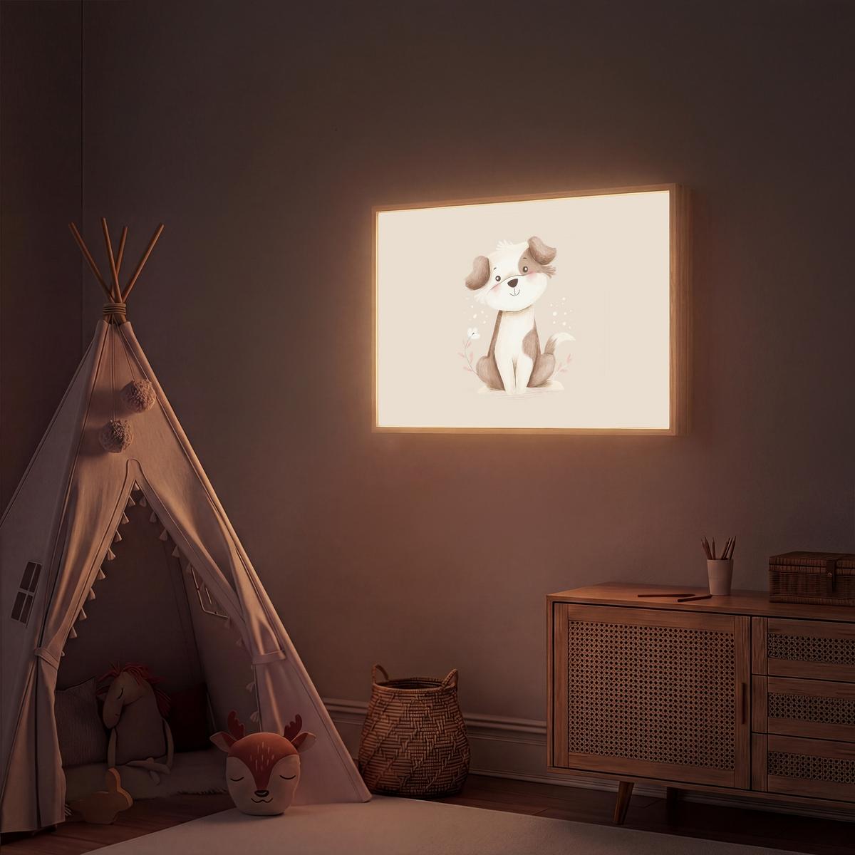 WANDLEUCHTE MIT AKKU Hund - Gefleckt - Braun 100x70 cm - Beige, Holzwerkstoff (100/70/8cm) - OnlyWow