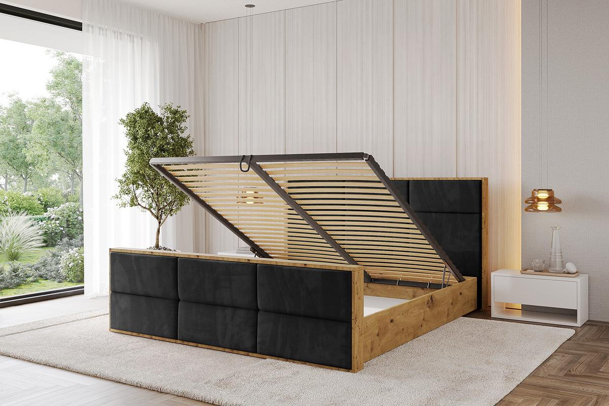 POLSTERBETT mit Bettkasten, Fußteil und Lattenrost, Boxbett ohne Matratze - ENZO1-Z 180x200 Schwarz - Schwarz, Holzwerkstoff/Textil (180/200cm) - ALTDECOR