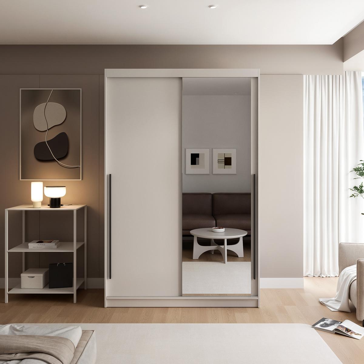 SCHIEBETÜRENSCHRANK SILENTE 140 cm mit Einlegeböden und Kleiderstange - Beige, Holzwerkstoff (140/215/60cm) - Idohome