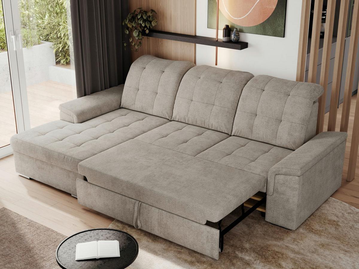 ECKSOFA MADRITO L - Beige Struktur - Links - Beige/Silberfarben, Textil/Metall (160/256cm)