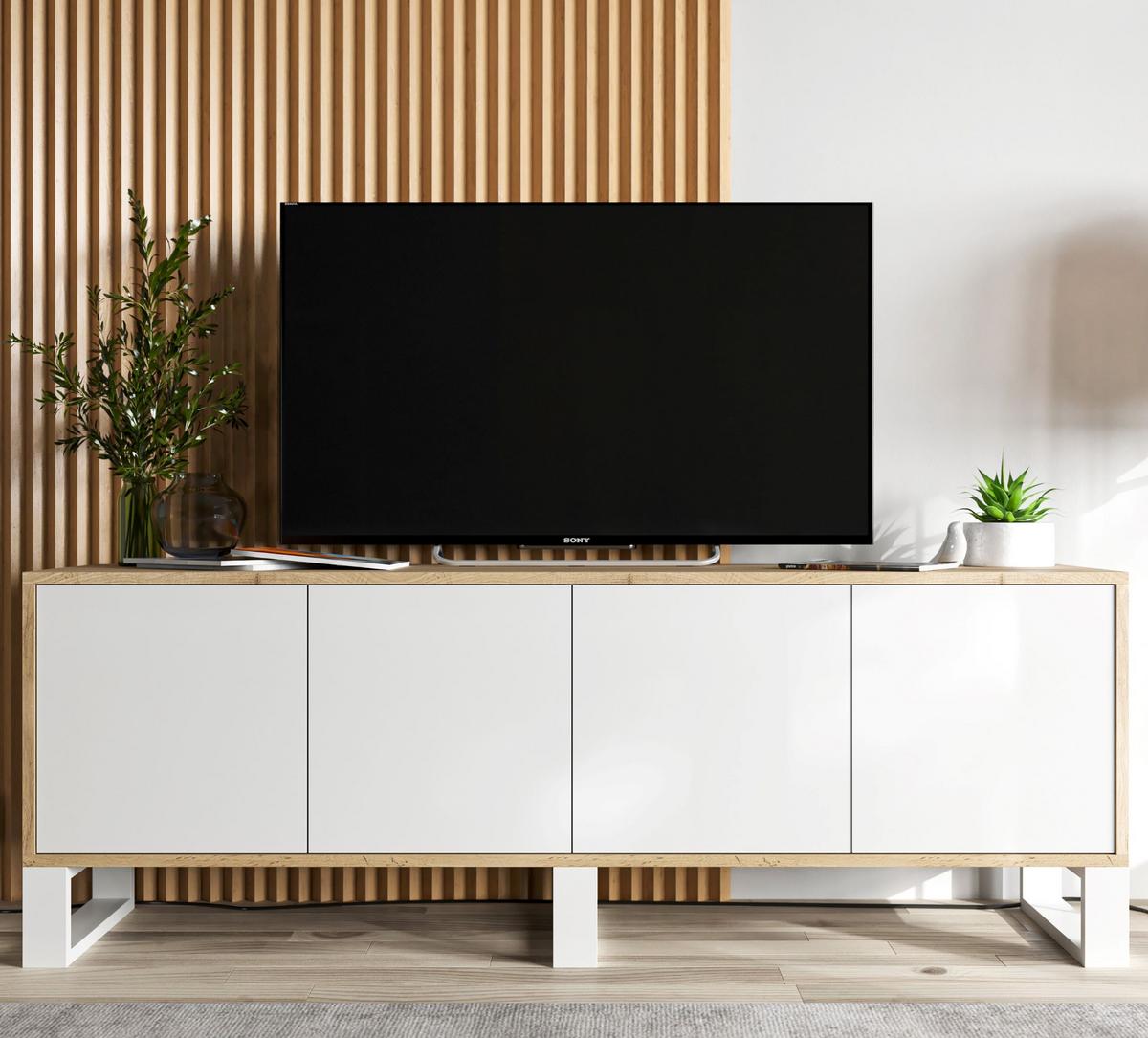 TV-SCHRANK Apollo2 Eiche wotan Weiß Matt mit Metallbeinen 150/53/35 cm - Weiß, Holzwerkstoff/Metall (150/53/35cm) - Meble Lindner