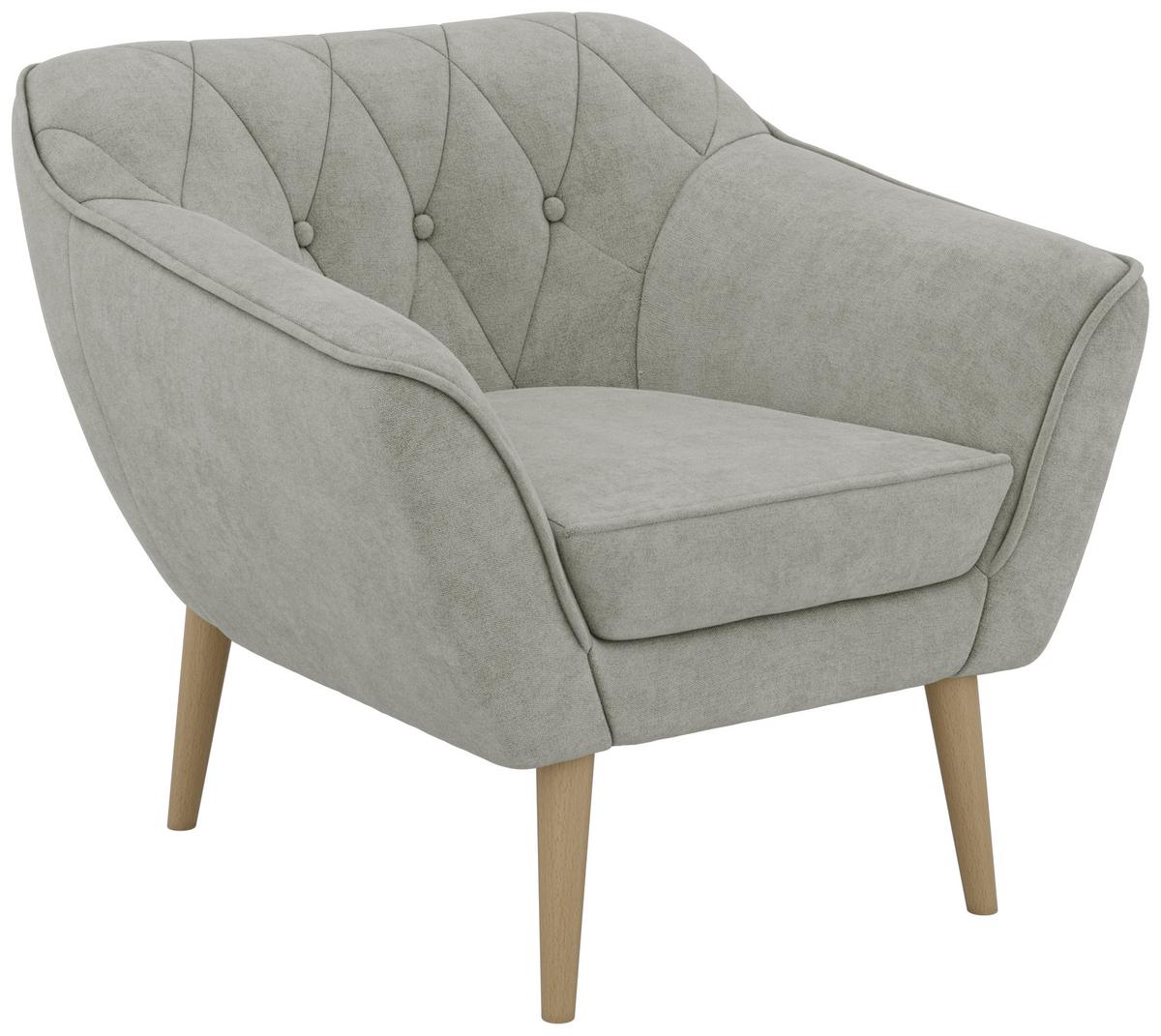 SESSEL PIRS - Hellgrau Strukture - Holzbeine - Silberfarben/Buchefarben, Holzwerkstoff/Textil (80/75/74cm) - MKS