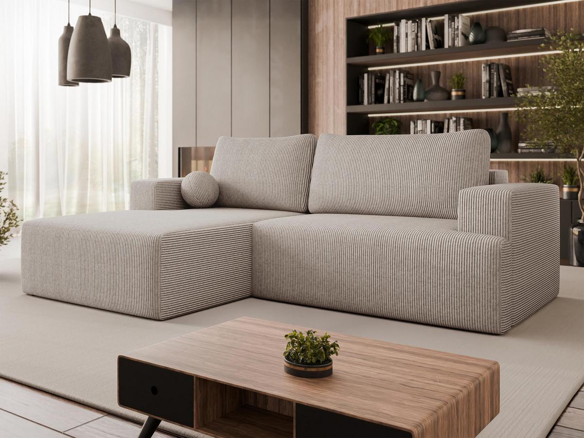 ECKSOFA Mivo Cord, Seite: Links - Schwarz/Sahara, Holz/Kunststoff (266/163cm) - MIRJAN24