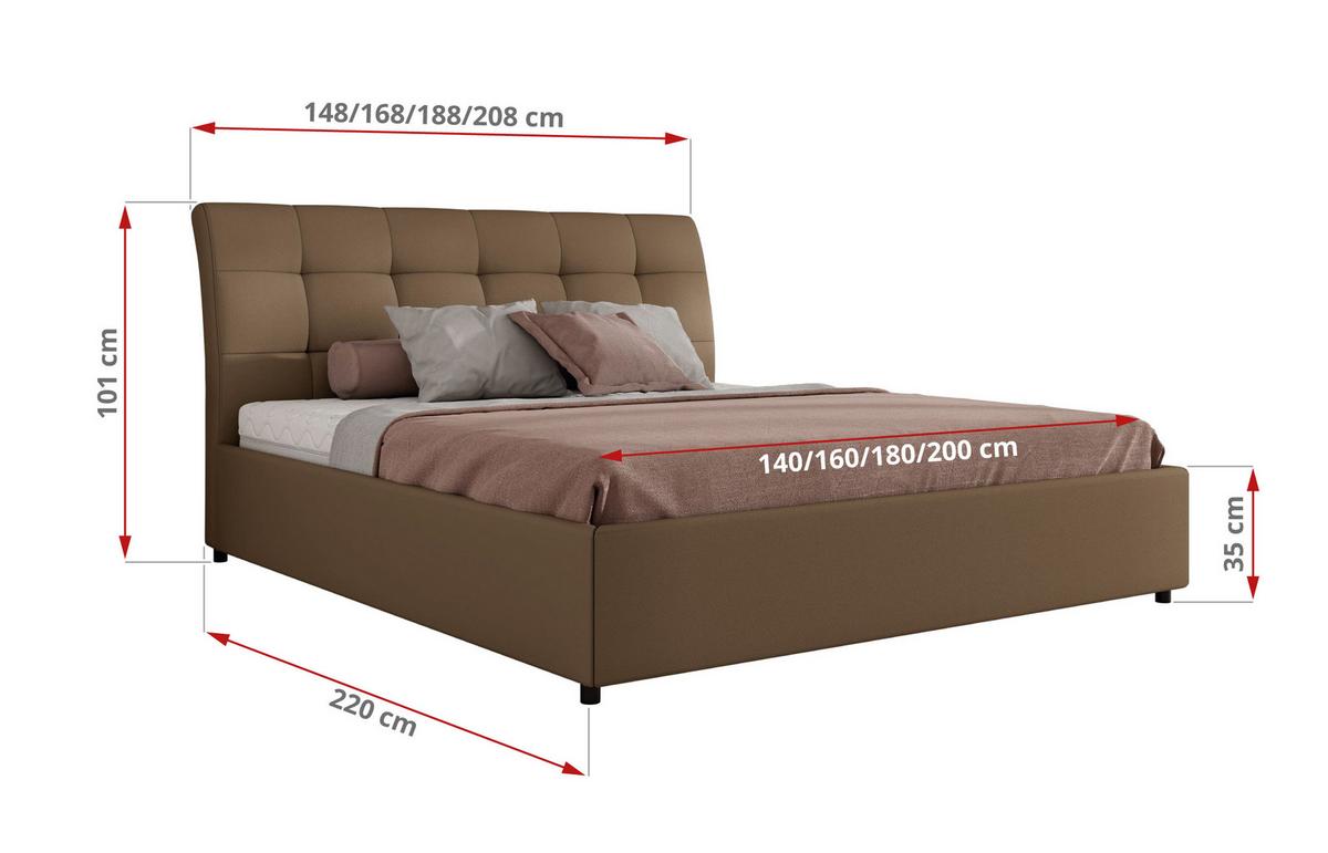 POLSTERBETT GALA CLASSIC 180/200 - Braun Kunstleder - Multipocket-Matratze - Braun, Textil (180/200cm) - MKS