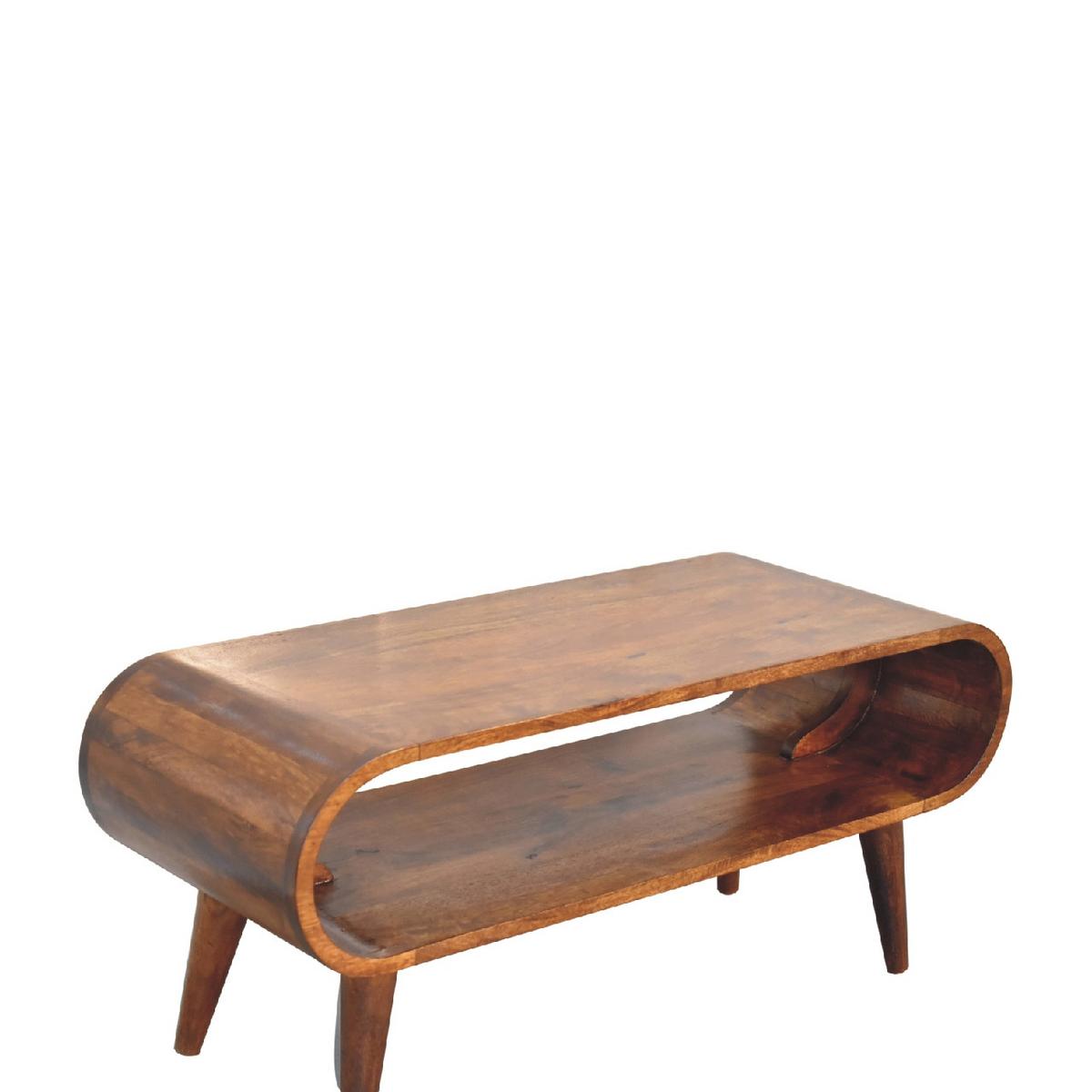 COUCHTISCH aus Massivholz Offener Stauraum, Nordische Beine, Braun - Kastanienfarben/Messingfarben, Holz/Metall (35/90/40cm) - Artisan Furniture