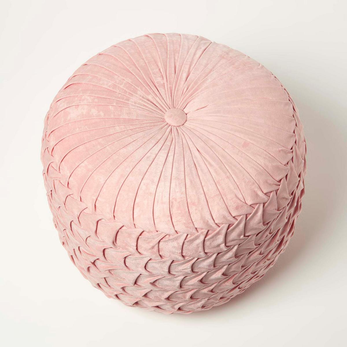 SAMT-POUF Grace rosa, plissiert in Flechtoptik, 50/50/35 cm - Altrosa, Textil (50/35/50cm) - Homescapes
