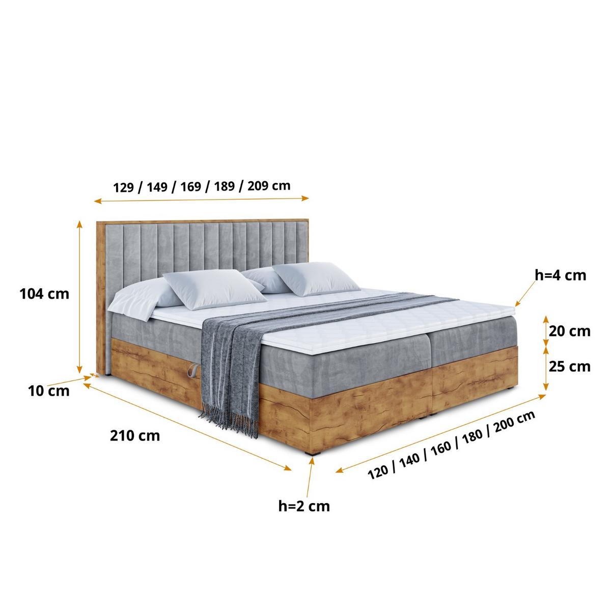 BOXBETT mit Matratze H4 und Lattenrost - LOLLI4 - 140x200 - Grau - Grau, Holzwerkstoff/Kunststoff (140/200cm) - ALTDECOR