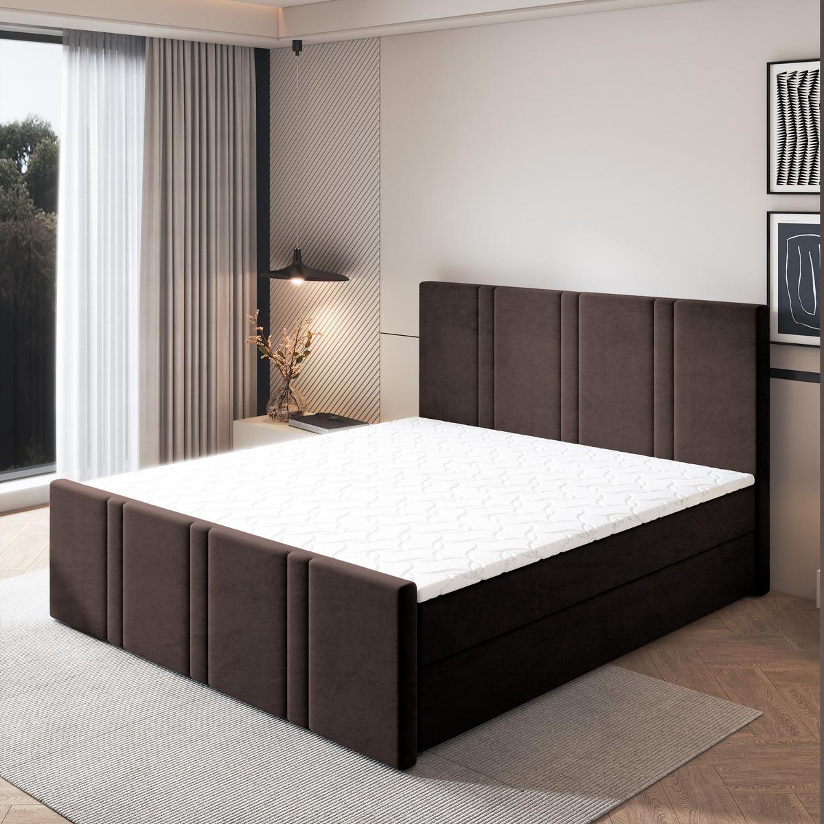 BOXBETT COMOZA 140x200 cm mit Matratze und Topper - Braun - Braun, Holz (140/200cm) - MASSENO