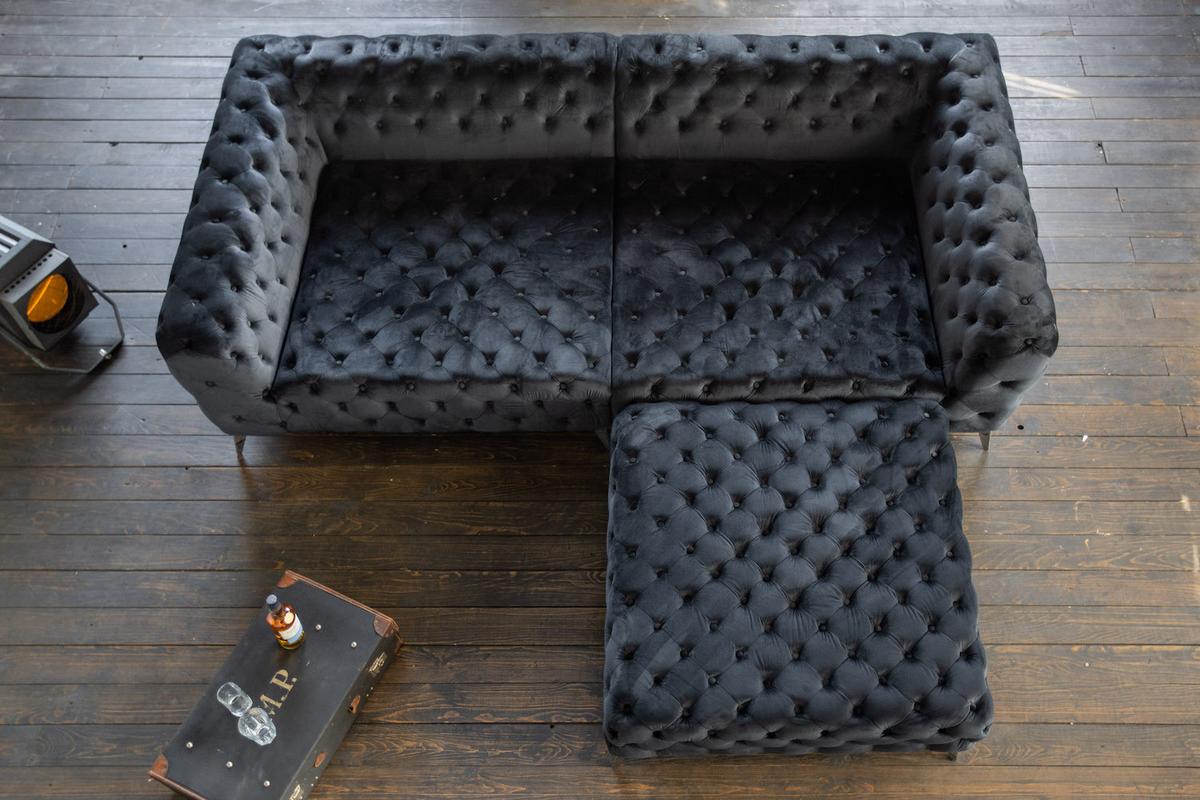 BIG SOFA NARLA Schwarz Velvet - Silberfarben/Schwarz, Textil (280/70/140cm) - KAWOLA