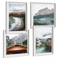 BILDER SET 4er Set - 50x50 cm & 40x60 cm Weißer Rahmen - Holzhausboot an Bergstränden - Weiß, Kunststoff (50/50cm) - TULUP