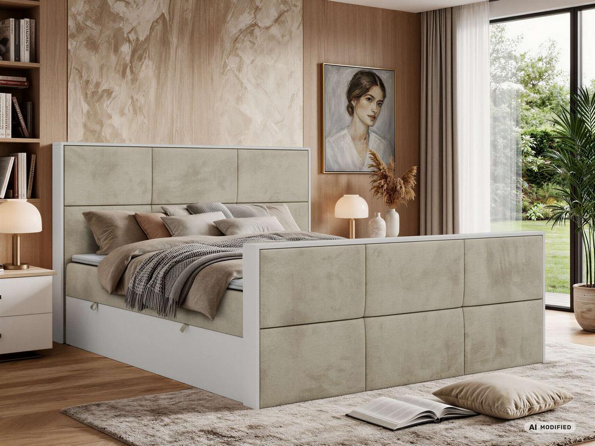BOXBETT DELVIT DUO 140/200 - Beige Velvet - Topper Visco - H3 - Beige/Schwarz, Kunststoff/Textil (140/200cm) - MKS