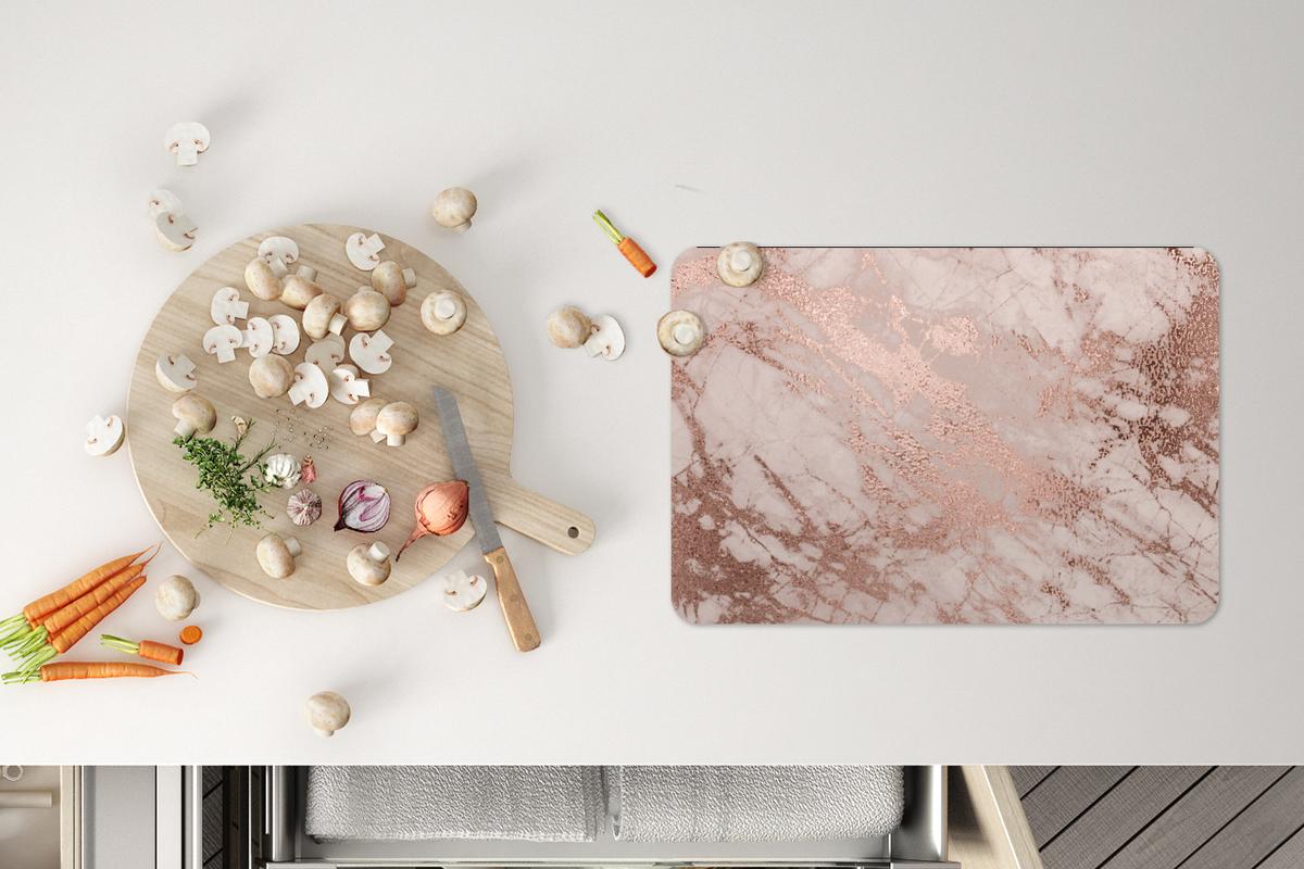 PLATZSETS 6er-Set Marmor - Rosa - Luxus - Marmoroptik - Glitzer - Design Telleruntersetzer 45x30 cm - Roségold, Kunststoff (0.3/45/30cm) - MuchoWow