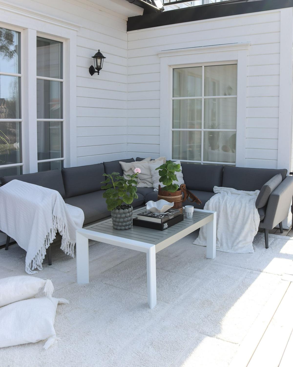 GARTEN ECKSOFA 5-Sitzer grau modular Loretello - Grau, Textil (243/70/243cm) - Beliani