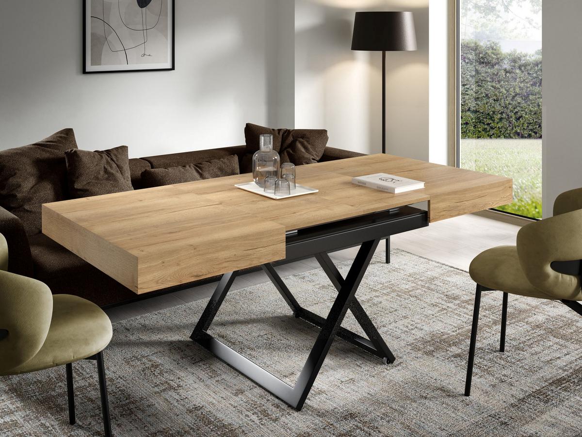 ESSTISCH UND COUCHTISCH IN EINEM Elano Halifax Eiche - Hellbraun/Schwarz, Holz/Metall (80/200/80cm) - S-Style Möbel