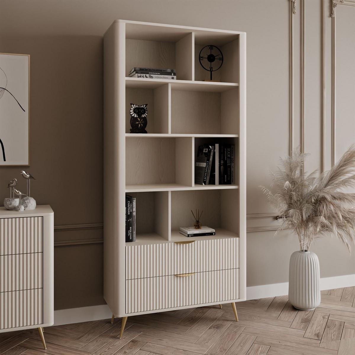 REGAL SCARLETT MIT SCHUBLADEN BEIGE + GOLD - Beige, Holzwerkstoff (88/193.8/38cm) - Lookway