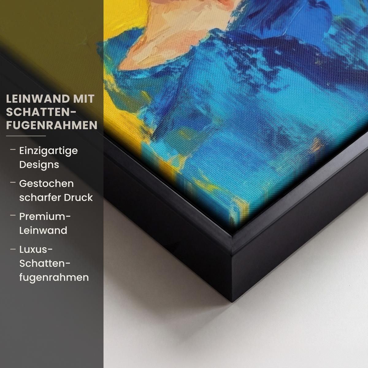 LEINWAND Bilder mit Rahmen - Frida Kahlo - Frau - Gelb - Blau - Blumen - 20x30 - Gelb, Textil (20/30cm) - MuchoWow