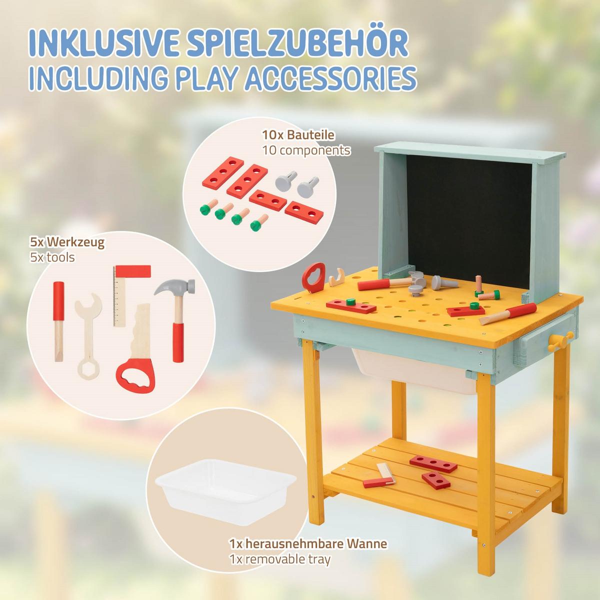 WERKBANK KINDER HOLZ ‎101x37x81 cm ‎Gelb-Türkis - Gelb, Holz/Kunststoff (101/81/37cm) - Joyz