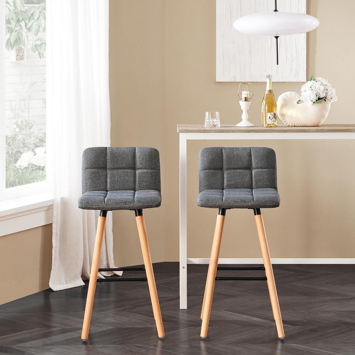 BARHOCKER 2er Set Kautschukholz Polyester - Grau, Holzwerkstoff (44/90/44cm) - SoBuy