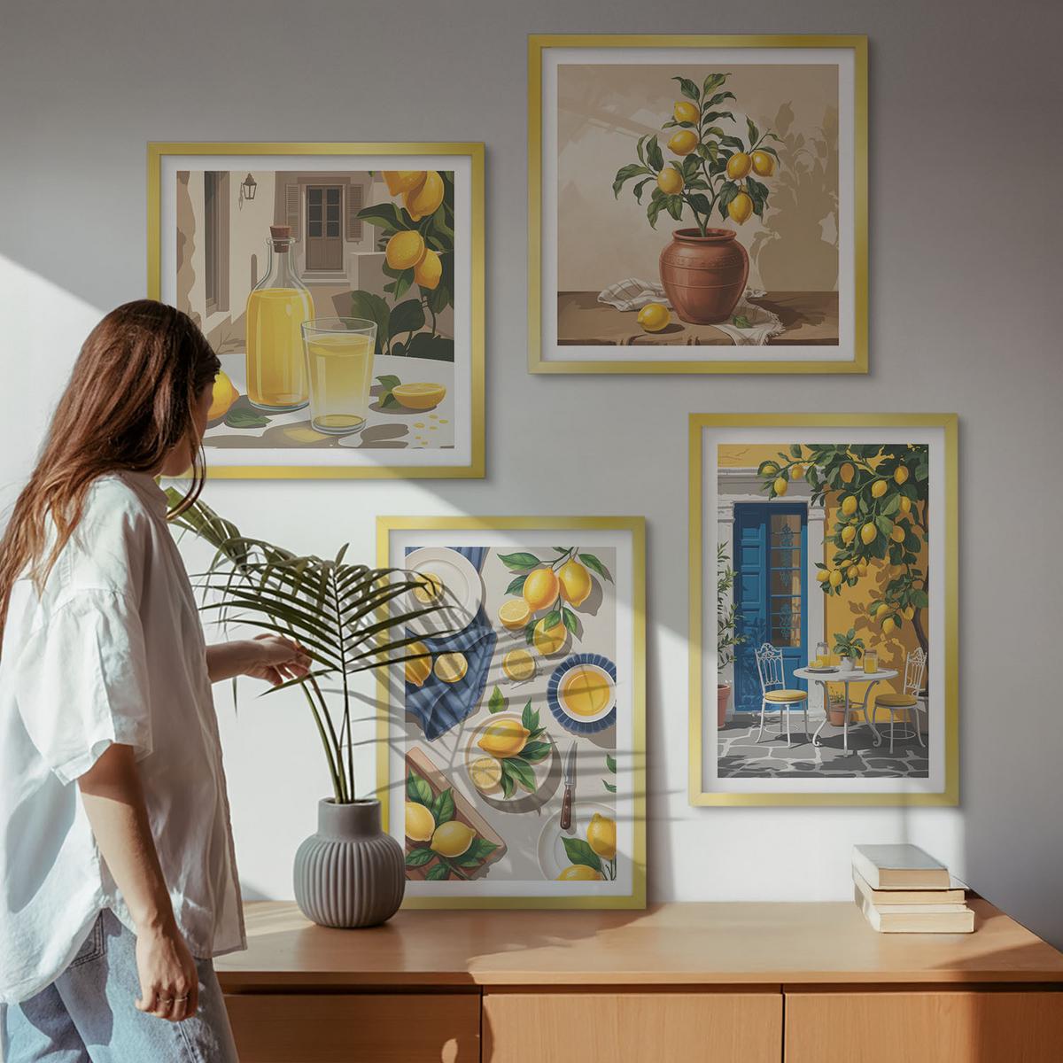 BILDER SET 4er Set - 50x50 cm & 40x60 cm Goldrahmen - Zitronengarten mit Getränken - Goldfarben, Kunststoff (50/50cm) - TULUP