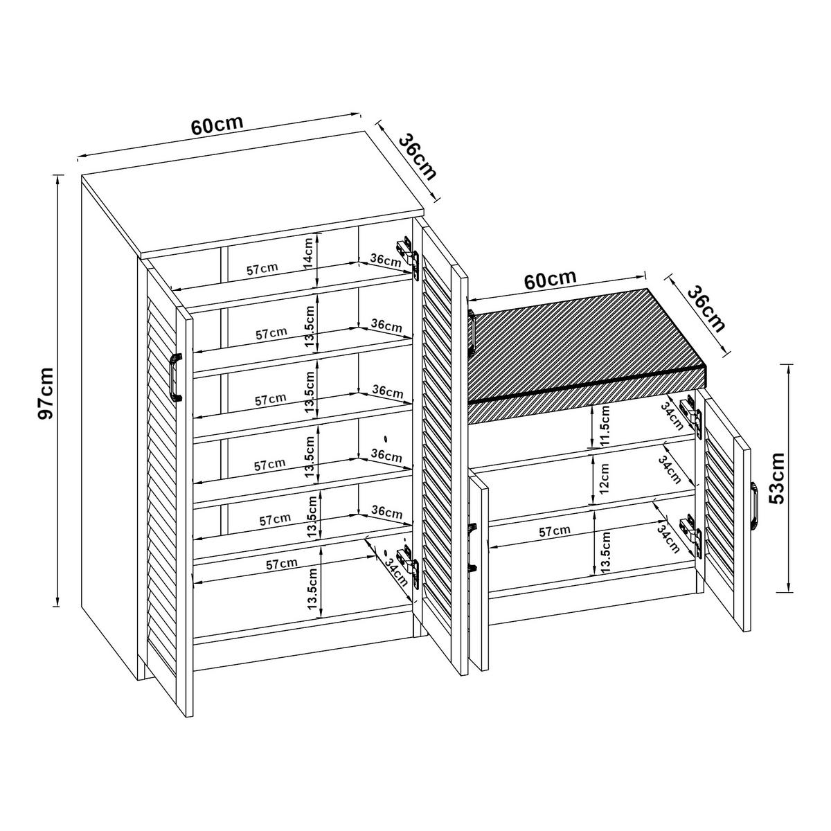 SCHUHSCHRANK Løten mit Sitzbank - Grau, Holzwerkstoff/Kunststoff (120/97/36cm) - [en.casa]