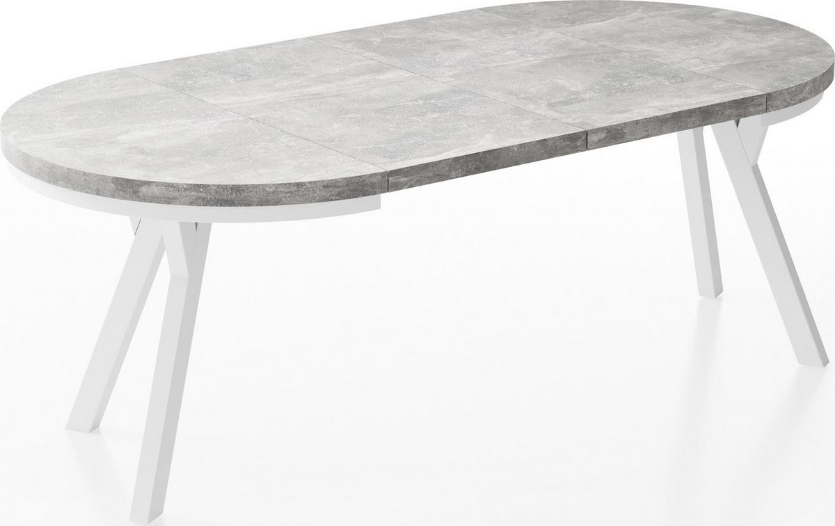 ESSTISCH Lume Weiß runder ausziehbarer, Grauer Beton 100-200/100/76 cm - Hellgrau/Weiß, Holz/Holzwerkstoff (100/200/76cm) - WFL GROUP