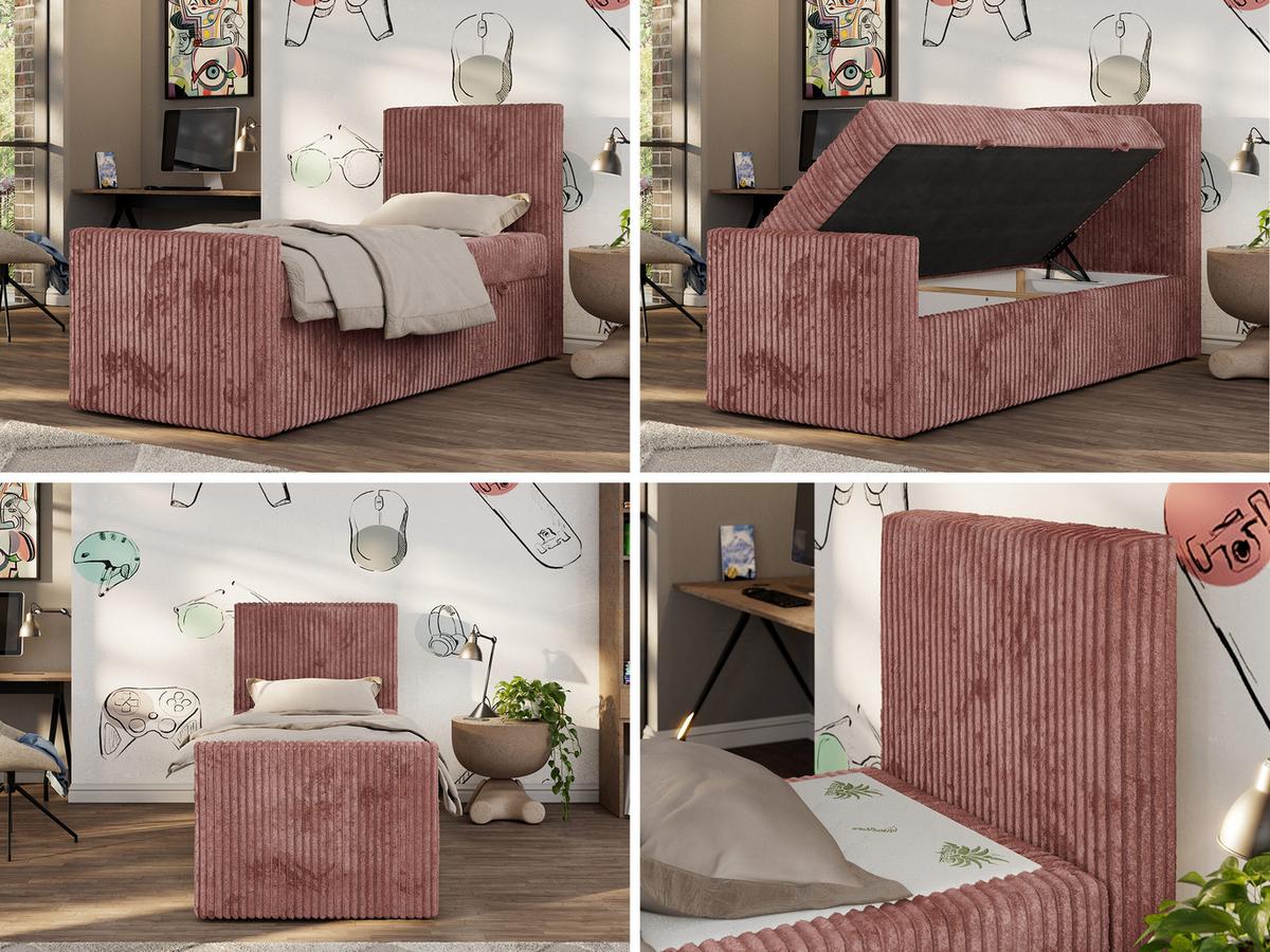 JUGENDBETT TILIO DUO 90/200 - Rosa Cord - H4 - Rechts Seite - Rosa, Textil (200/90cm) - MKS