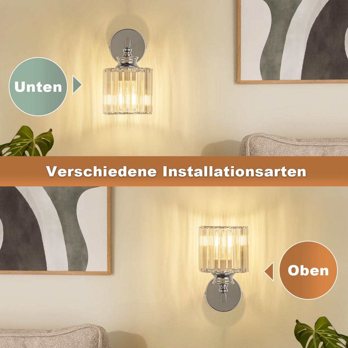 WANDLEUCHTE Falyn 13.6/13.6/23 cm - Chromfarben, Glas/Metall (13.6/23/13.6cm) - ZMH