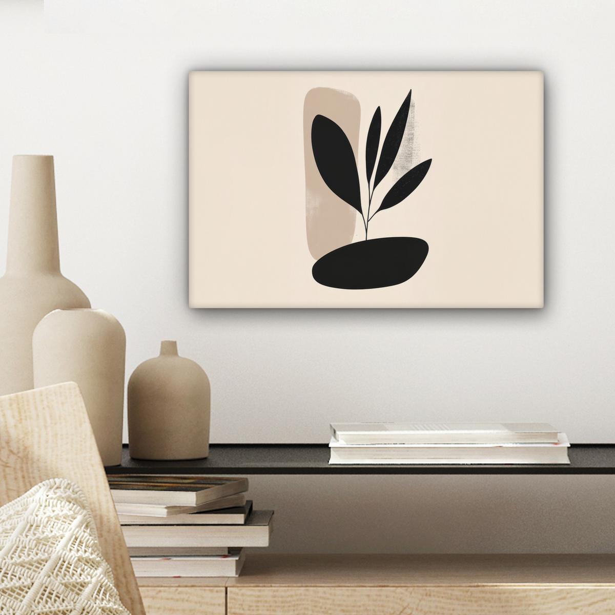 LEINWANDBILD Pflanze - Beige - Japanisch Deko Schlafzimmer 30x20 cm - Schwarz, Textil (30/20cm) - MuchoWow