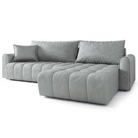 ECKSOFA FRIGA Hellgrau Velours-Stoff mit Schlaffunktion - Hellgrau, Holz (283/185cm) - MASSENO