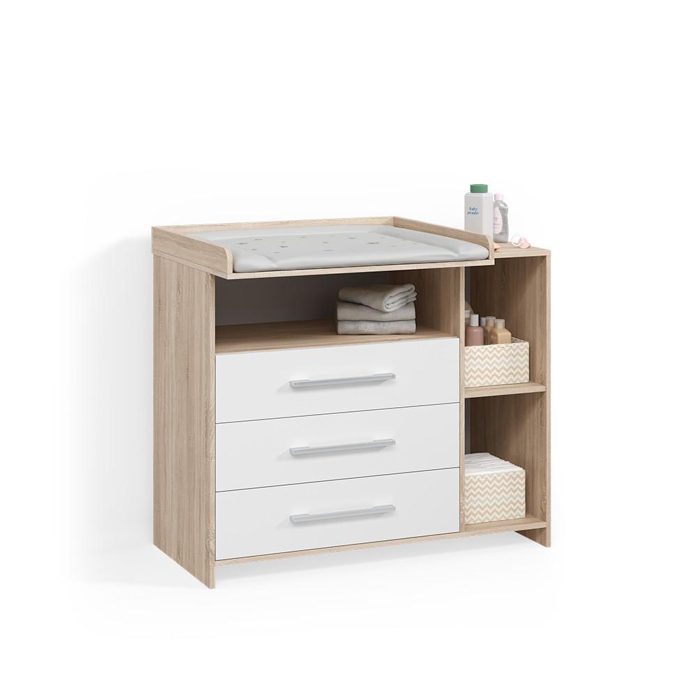 WICKELKOMMODE Torino Weiß/Sonoma mit Schubladen - Weiß/Sonoma Eiche, Holzwerkstoff (113/100/53cm) - Livinity®