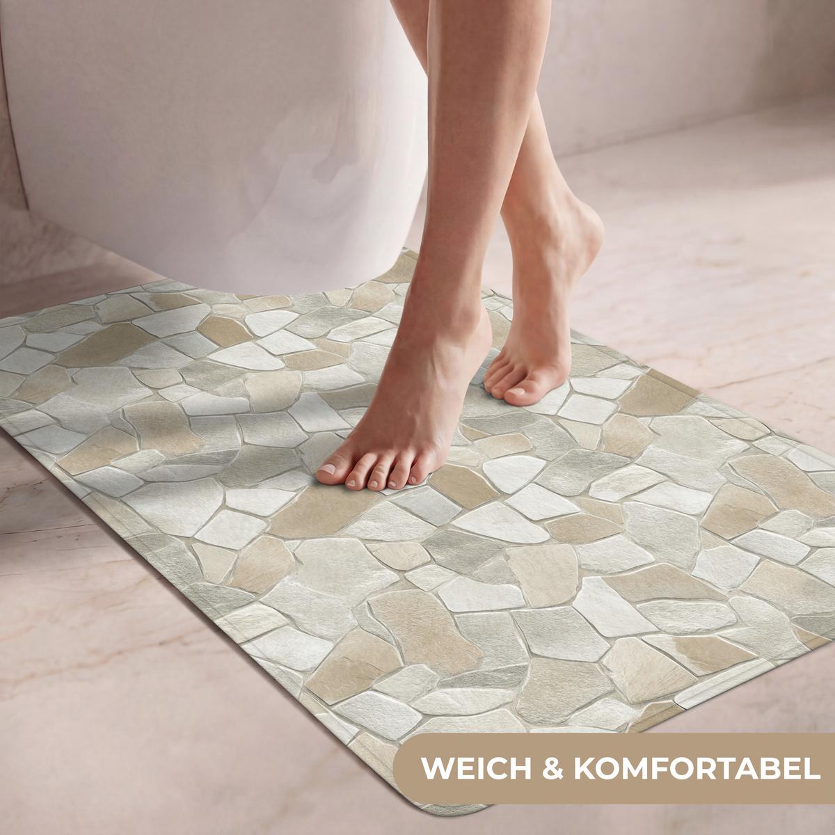 WC-VORLEGER Mosaik - Steine - Beige Toilettenvorleger 60x90 cm - Beige, Textil (60/1cm) - OnlyWow