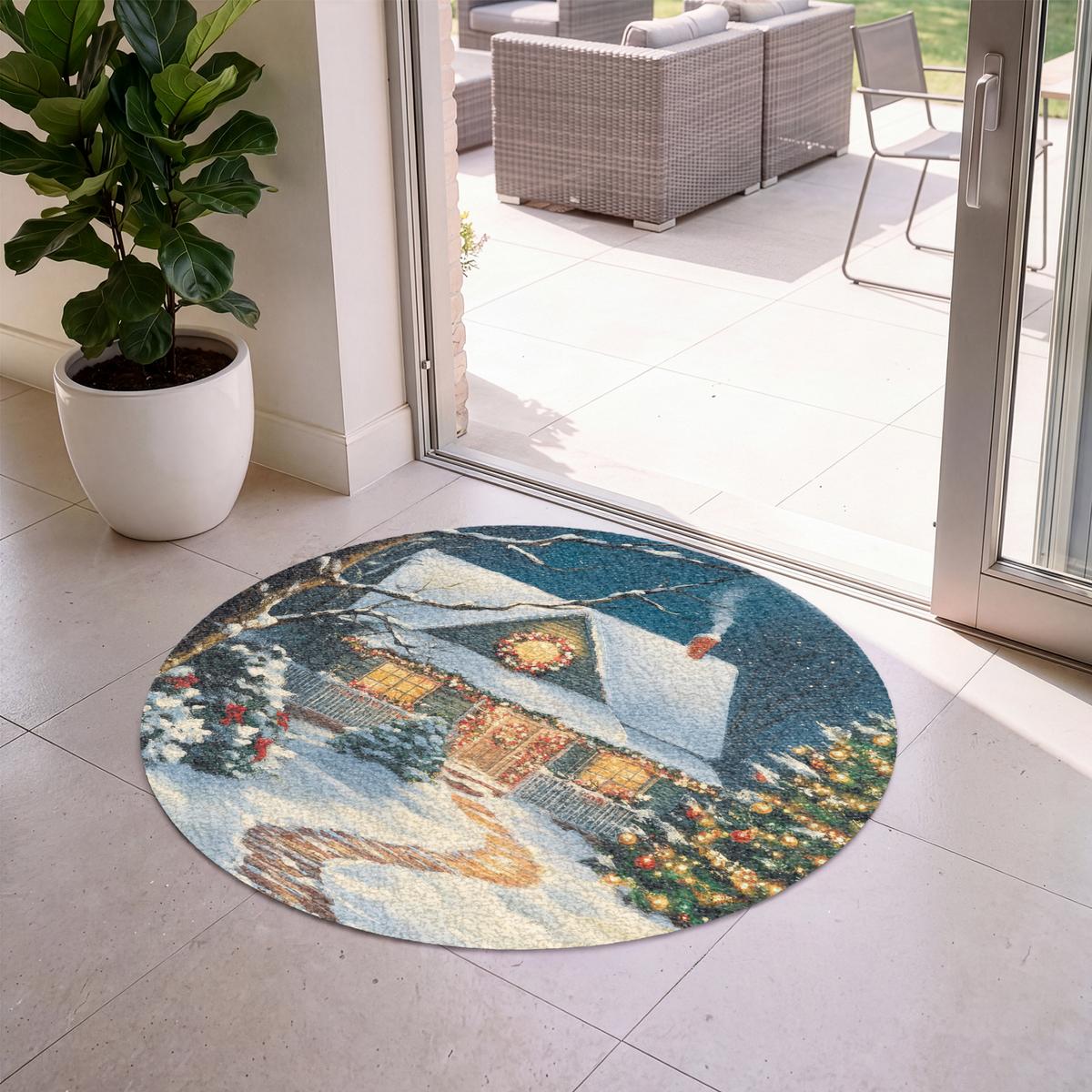 FUSSMATTE Weihnachten - Weihnachtsbaum - Winter - Zuhause - Schnee Schmutzfänger 120x120 cm - Multicolor, Kunststoff (120/0.4cm) - MuchoWow