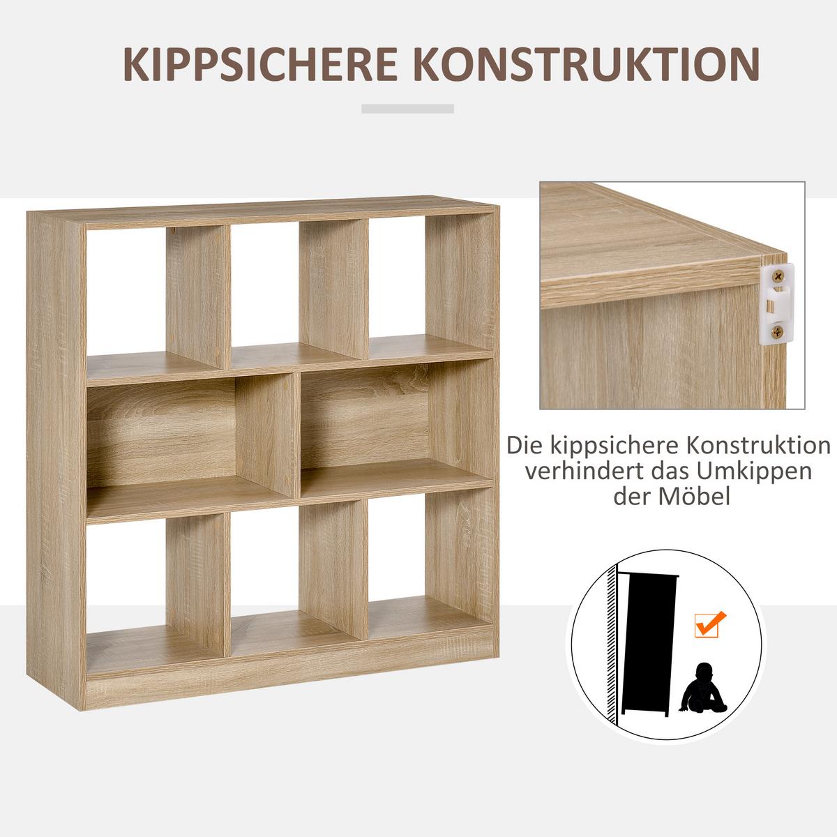 BÜCHERREGAL 3-stöckige Bücherregal Büroregal Home-Office Spanplatte Natur - Braun, Metall (97.5/100/30cm) - HOMCOM