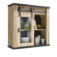 HÄNGESCHRANK Used Wood hell, anthrazit 93 cm Vintage, Küchenschrank mit Schiebetür - Anthrazit/Schwarz, Glas/Holzwerkstoff (93/90/31cm) - Furn.Design
