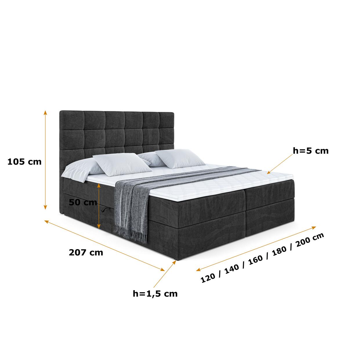 BOXBETT mit H4-Matratze und Lattenrost - BRUGO - 180x200 Schwarz - Schwarz, Holzwerkstoff (180/200cm) - ALTDECOR