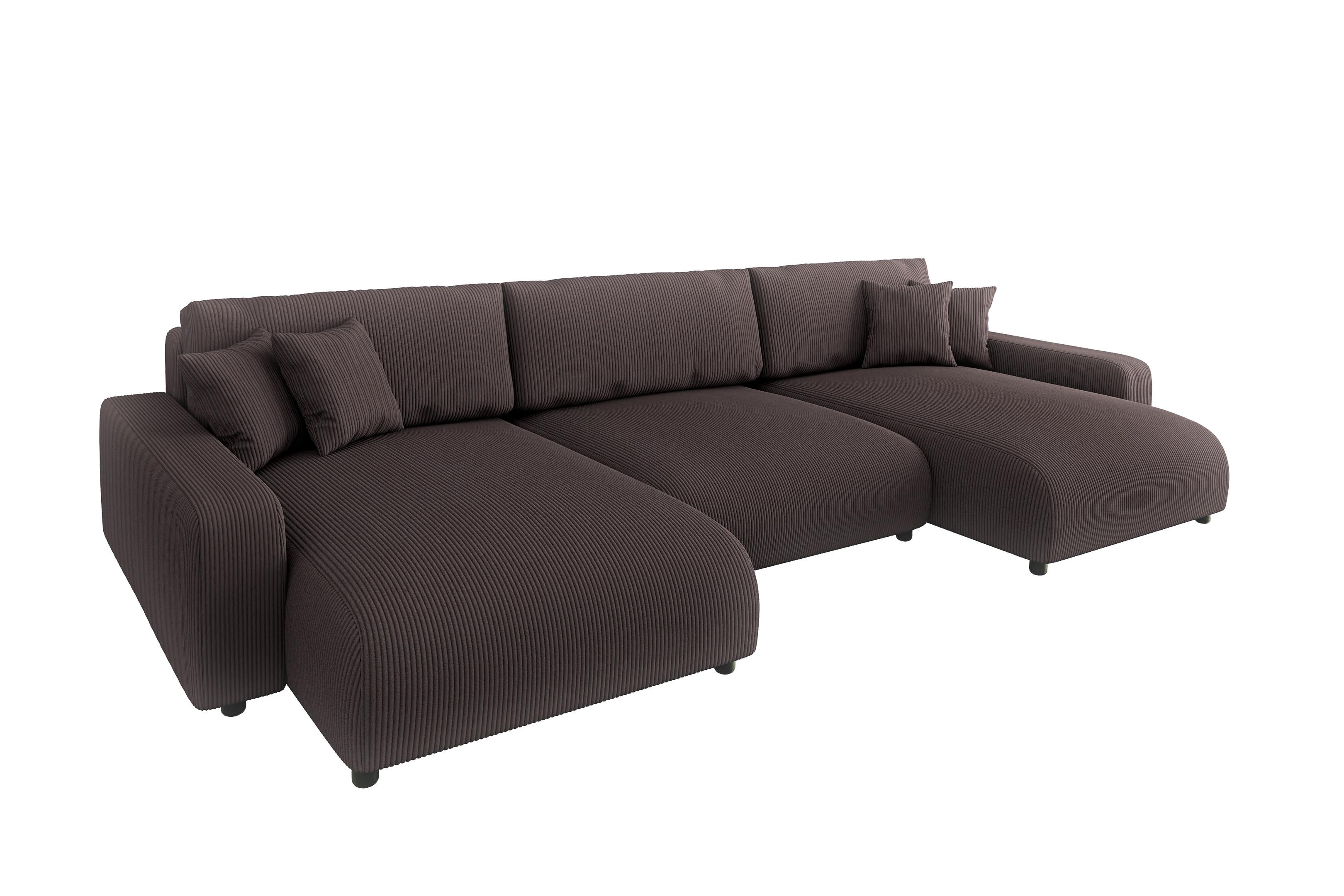 WOHNLANDSCHAFT Emma Dunkelbraun Cord - Dunkelbraun/Schwarz, Holz/Kunststoff (332/78/170cm) - S-Style