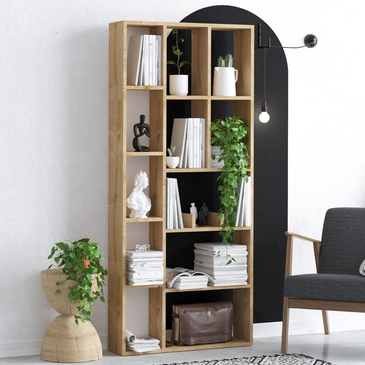 BÜCHERREGAL mit 12 Fächern Dekor Saphir-Eiche 18/170/75 cm - Eichefarben, Holzwerkstoff (75/170/173cm) - Calicosy