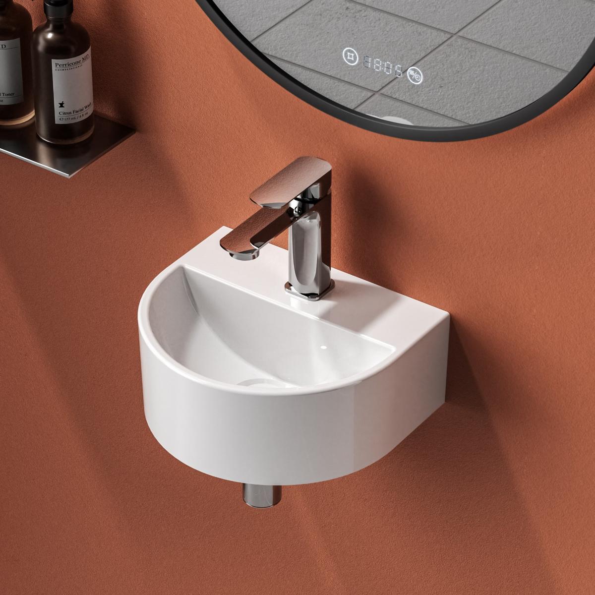 WASCHBECKEN U-förmig Wandmontage Glänzend Weiß 30,3 / 25,5 / 12 cm - Weiß, Keramik (30.3/12/20.5cm) - EMKE