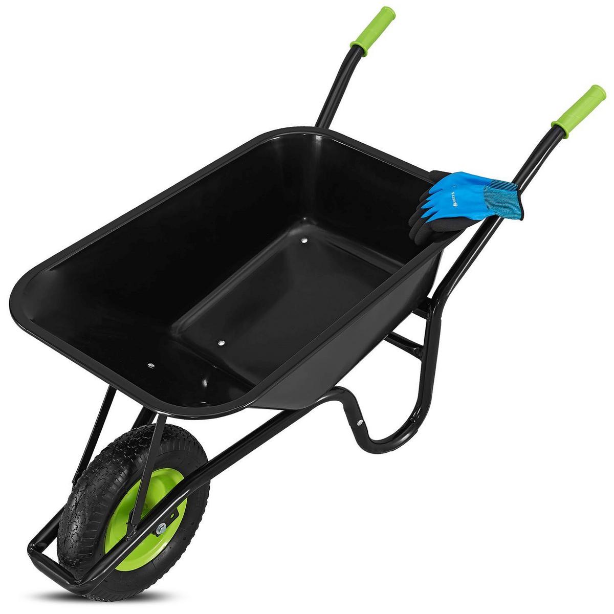SCHUBKARRE Garden schwarz 100L mit Handschuhen - Schwarz, Metall (59/62/141cm) - Juskys
