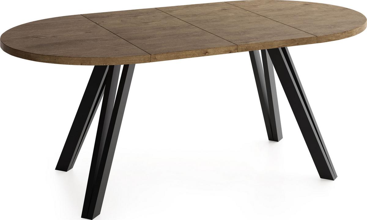 ESSTISCH Ravero runder ausziehbarer, Eiche Braun Rustikal 100-180/100/77 cm - Alteiche/Schwarz, Holz/Holzwerkstoff (100/180/76.5cm) - WFL GROUP