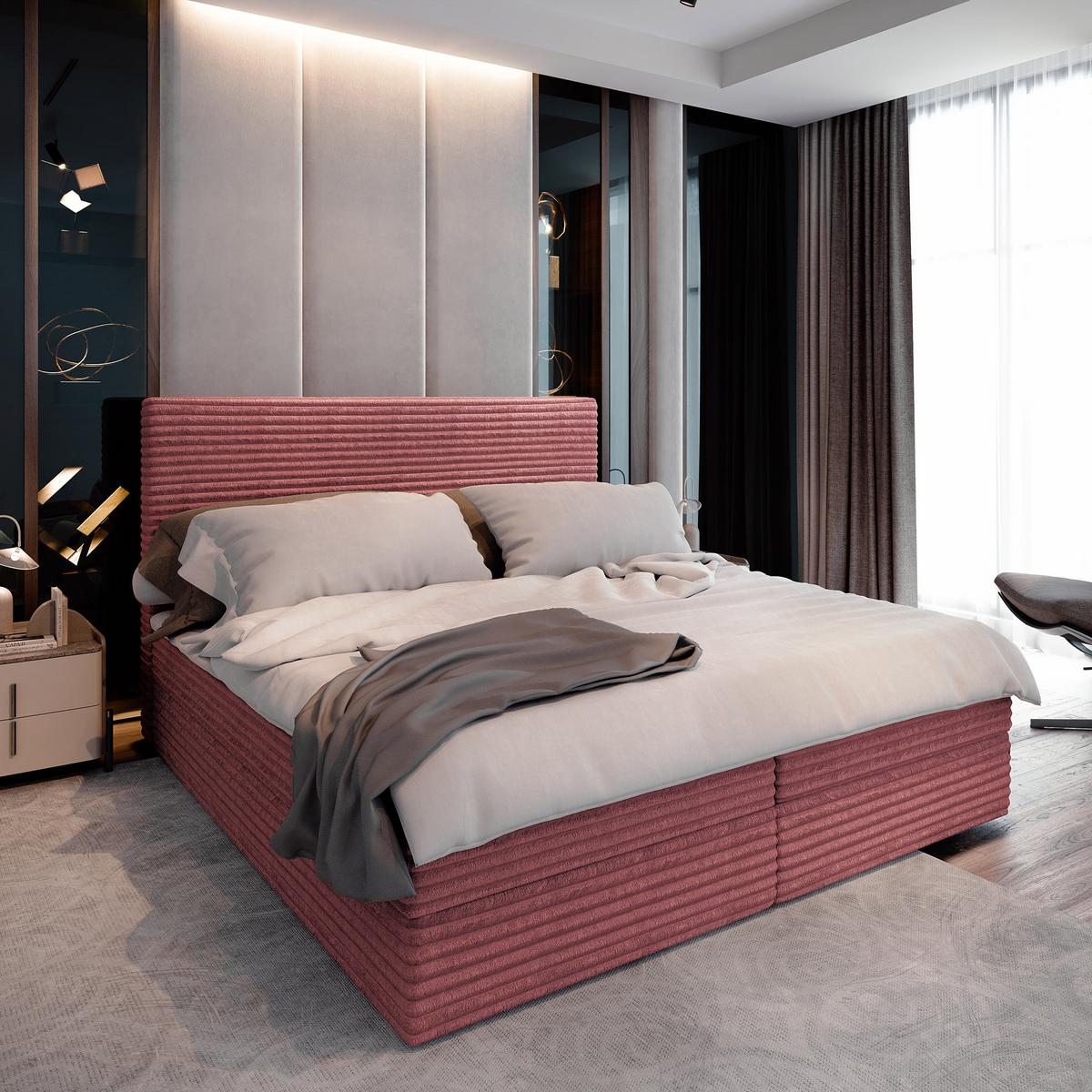 BOXBETT PISA 200x200 cm mit Matratze und Topper, H2+H3 - Rosa - Rosa, Holz (200/200cm) - MASSENO