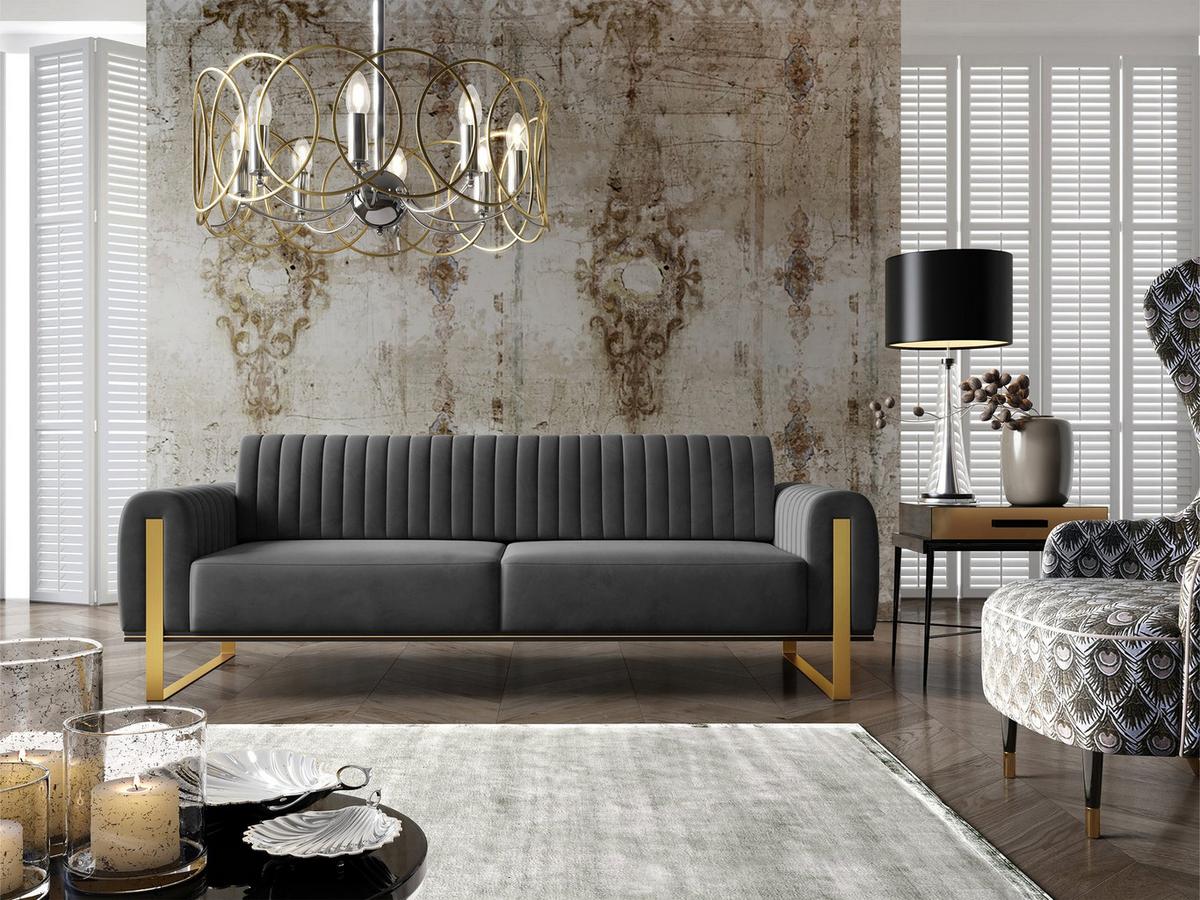 SOFA Parissa 228 cm - Goldfarben/Grau, Textil/Metall (228/79/92cm) - Selsey