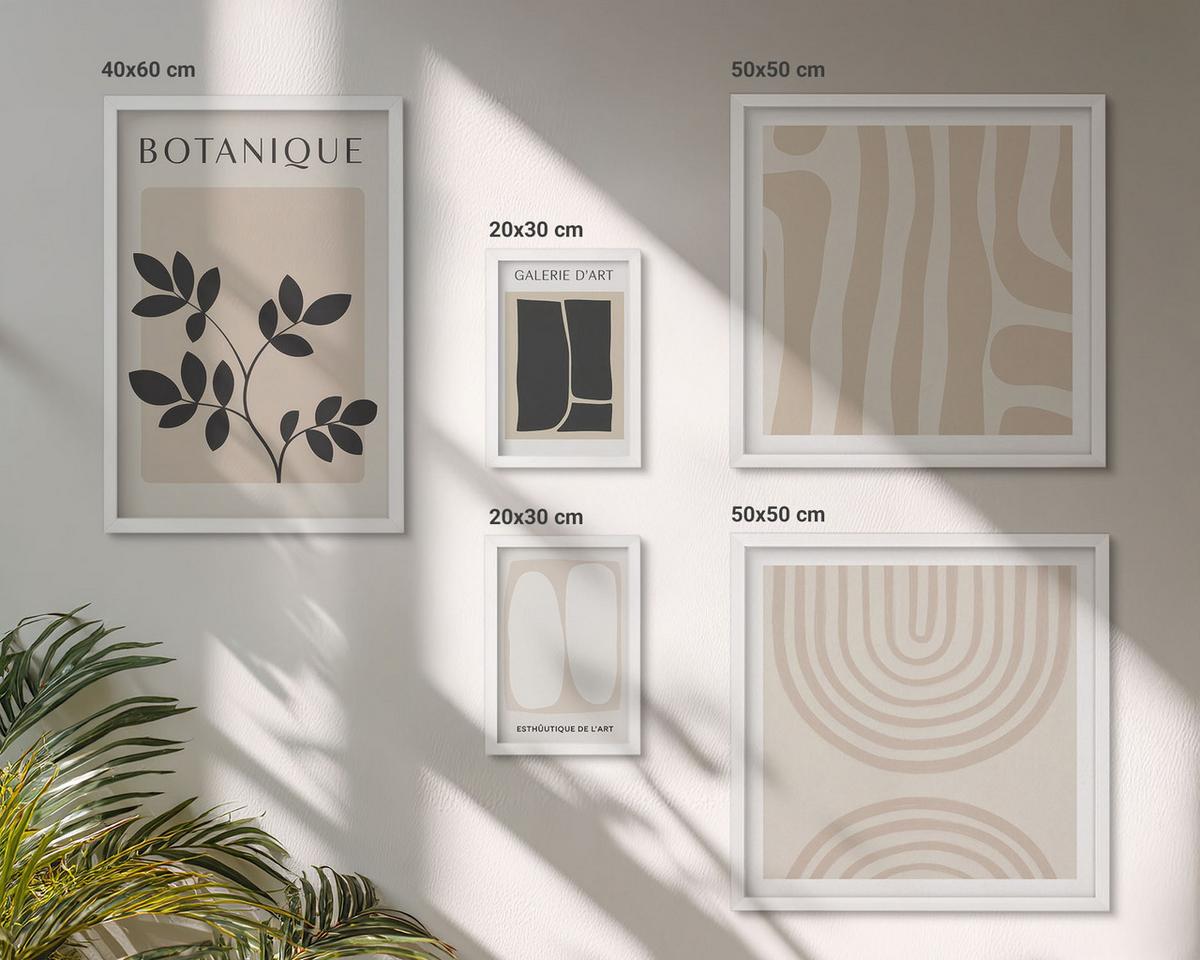 BILDER SET 5er Set - 50x50 cm & 20x30 cm & 40x60 cm Weißer Rahmen - Boho-Pflanzenposter - Weiß, Kunststoff (40/60cm) - TULUP