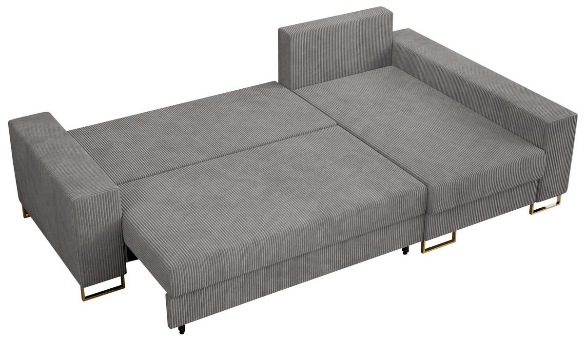 ECKSOFA Dorian Cord Hellgrau - Goldfarben/Hellgrau, Textil/Metall (242/138cm) - MKS