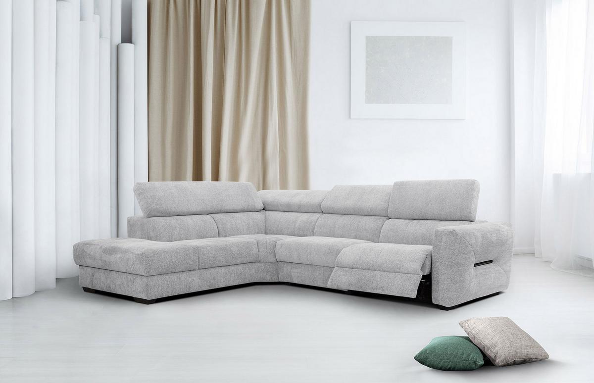 ECKSOFA CALVERA 5-Sitzer mit 1 Relaxfunktion, hellgrau - Hellgrau, Holzwerkstoff/Textil (239/298cm) - Wozimo