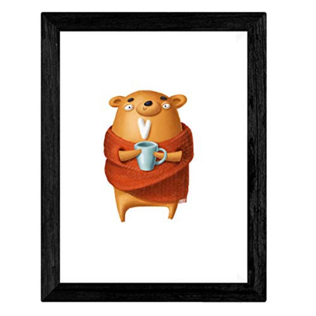 POSTER Set mit 4 Lustige Bären A3 Schwarzer Rahmen - Schwarz, Papier (29.7/3cm) - Nacnic
