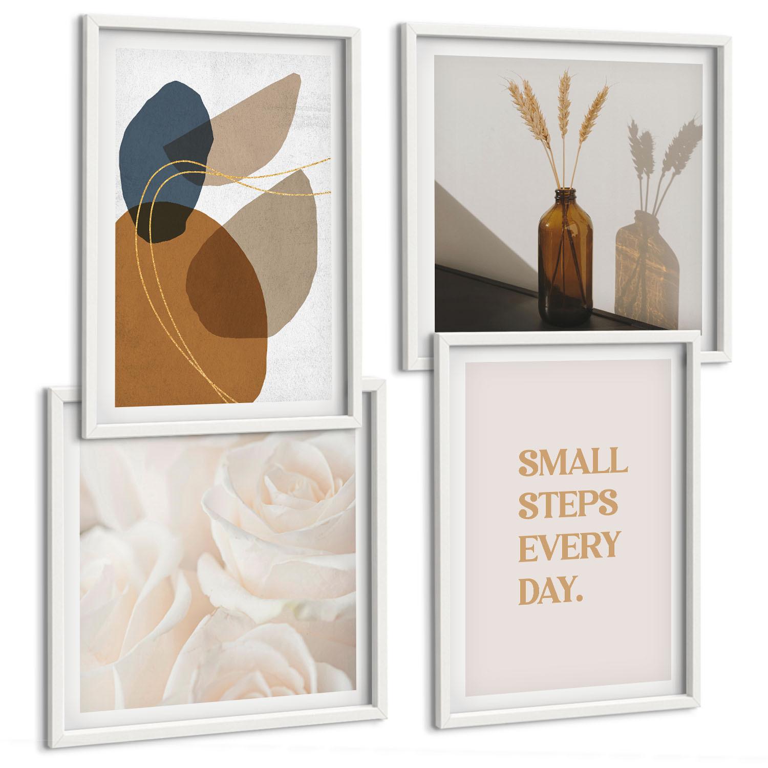 BILDER SET 4er Set - 50x50 cm & 40x60 cm Weißer Rahmen - Abstrakte Formen Akzente - Weiß, Kunststoff (50/50cm) - TULUP