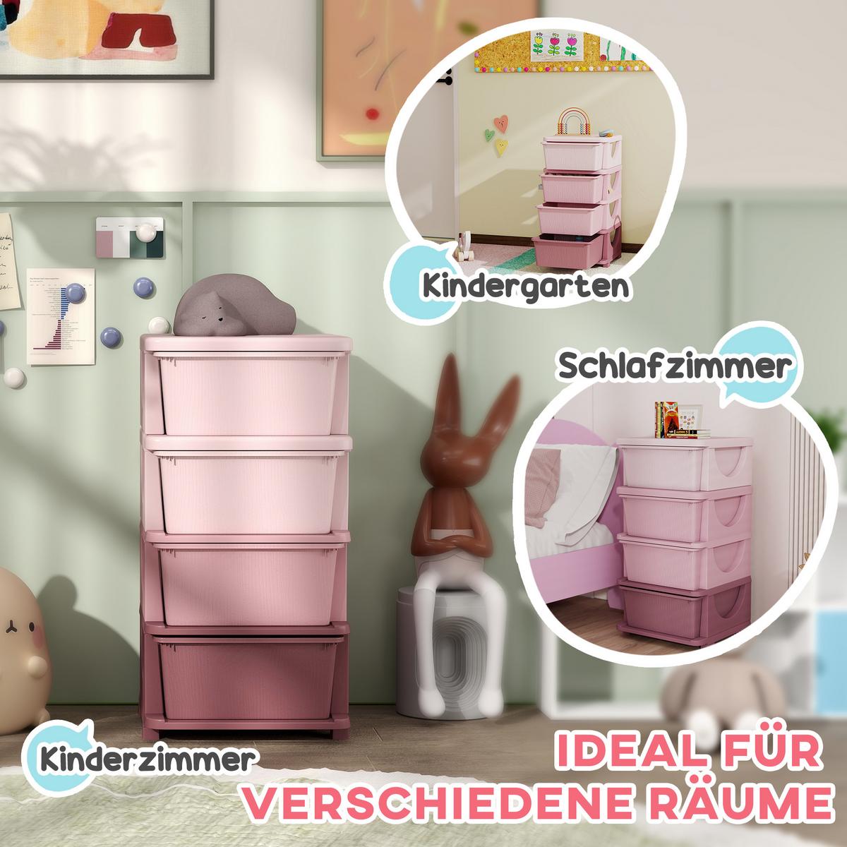 AUFBEWAHRUNGSBOXEN für Kinder, 4 große Schubladen, Kunststoff, Rosa - Rosa, Kunststoff (37/76/37cm) - HOMCOM