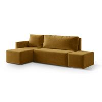 ECKSOFA VELOTTI L-S Gelb Plüsch-Stoff mit Schlaffunktion - Gelb, Holz (261/143cm) - MASSENO